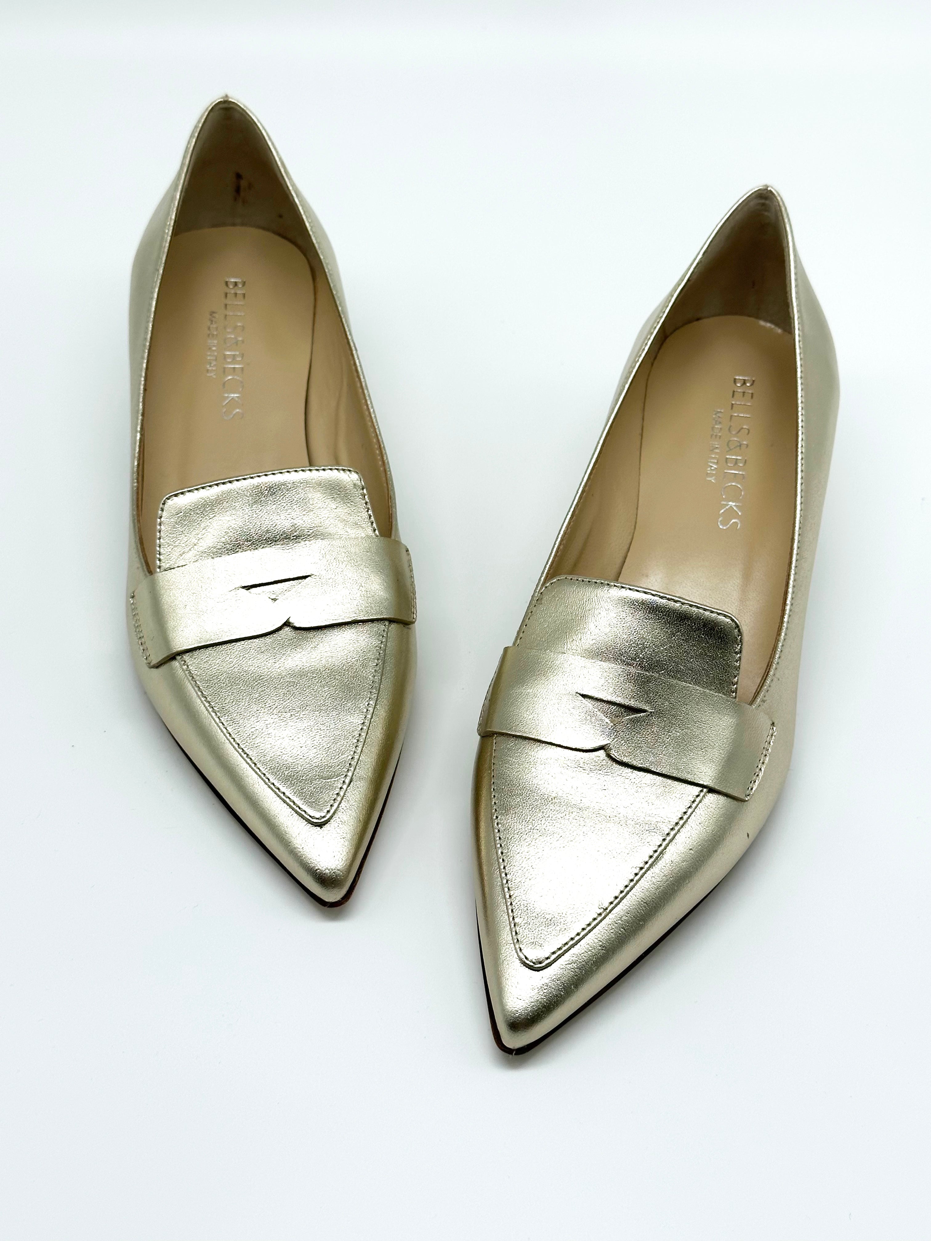 Kitten Heel Loafer Gold Sample Size 37