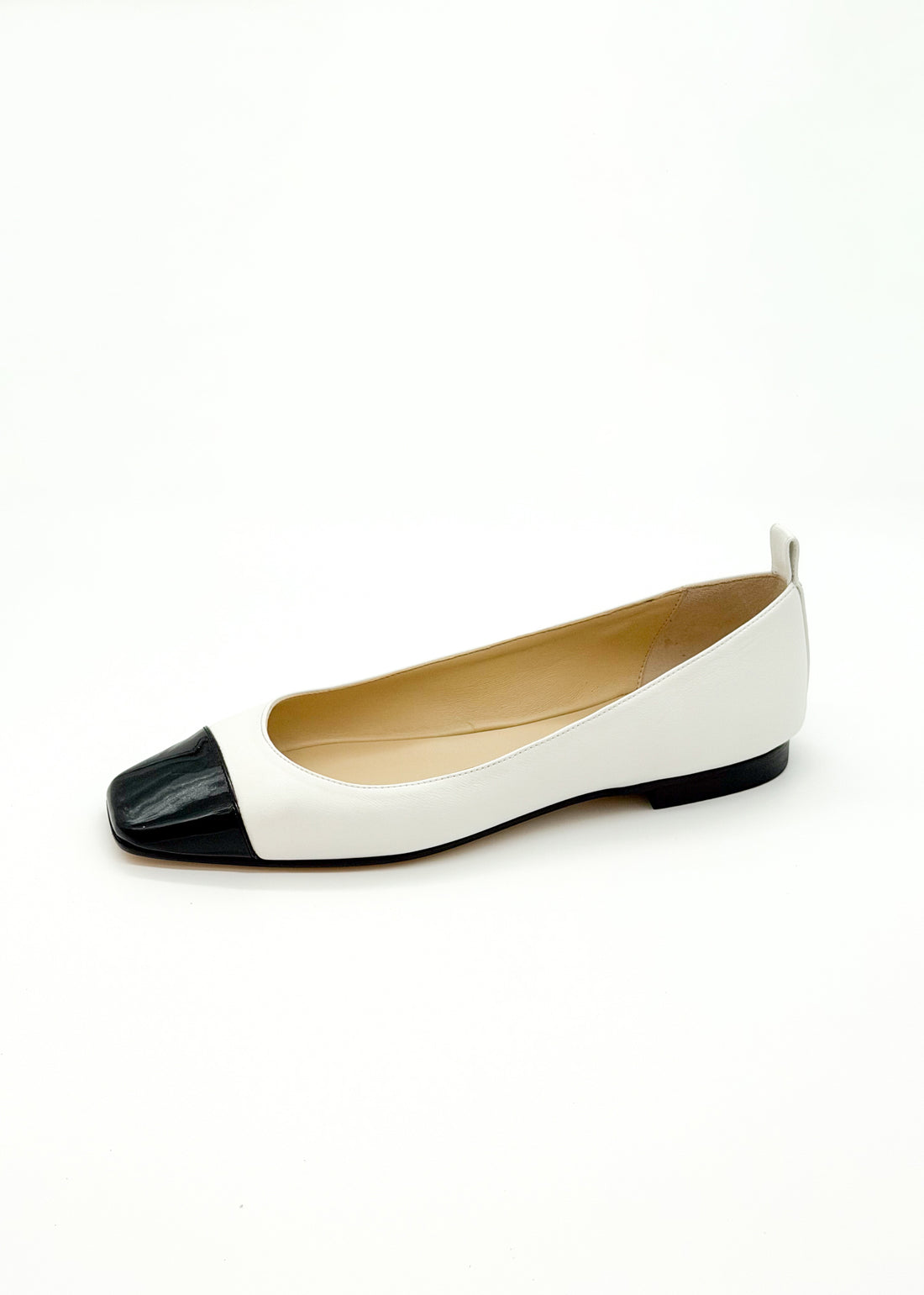 Cap Toe Ballerina White with Black - Sample Size 37