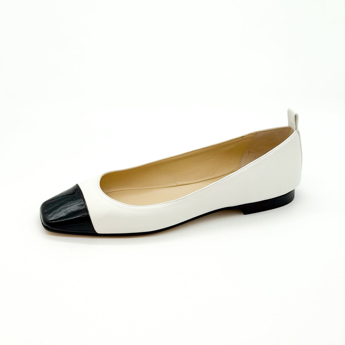 Cap Toe Ballerina White with Black - Sample Size 37