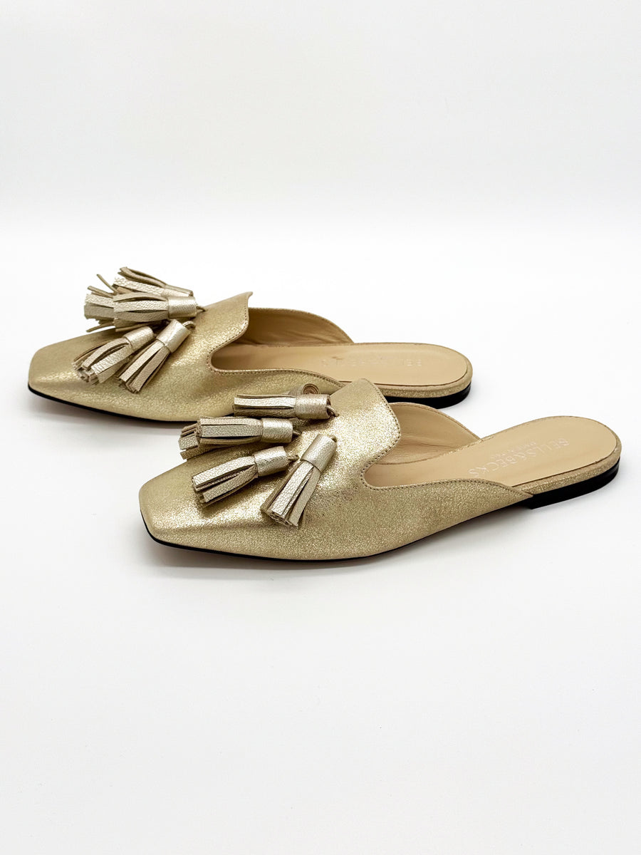 Square Toe Tassel Mule Gold - Sample Size 37