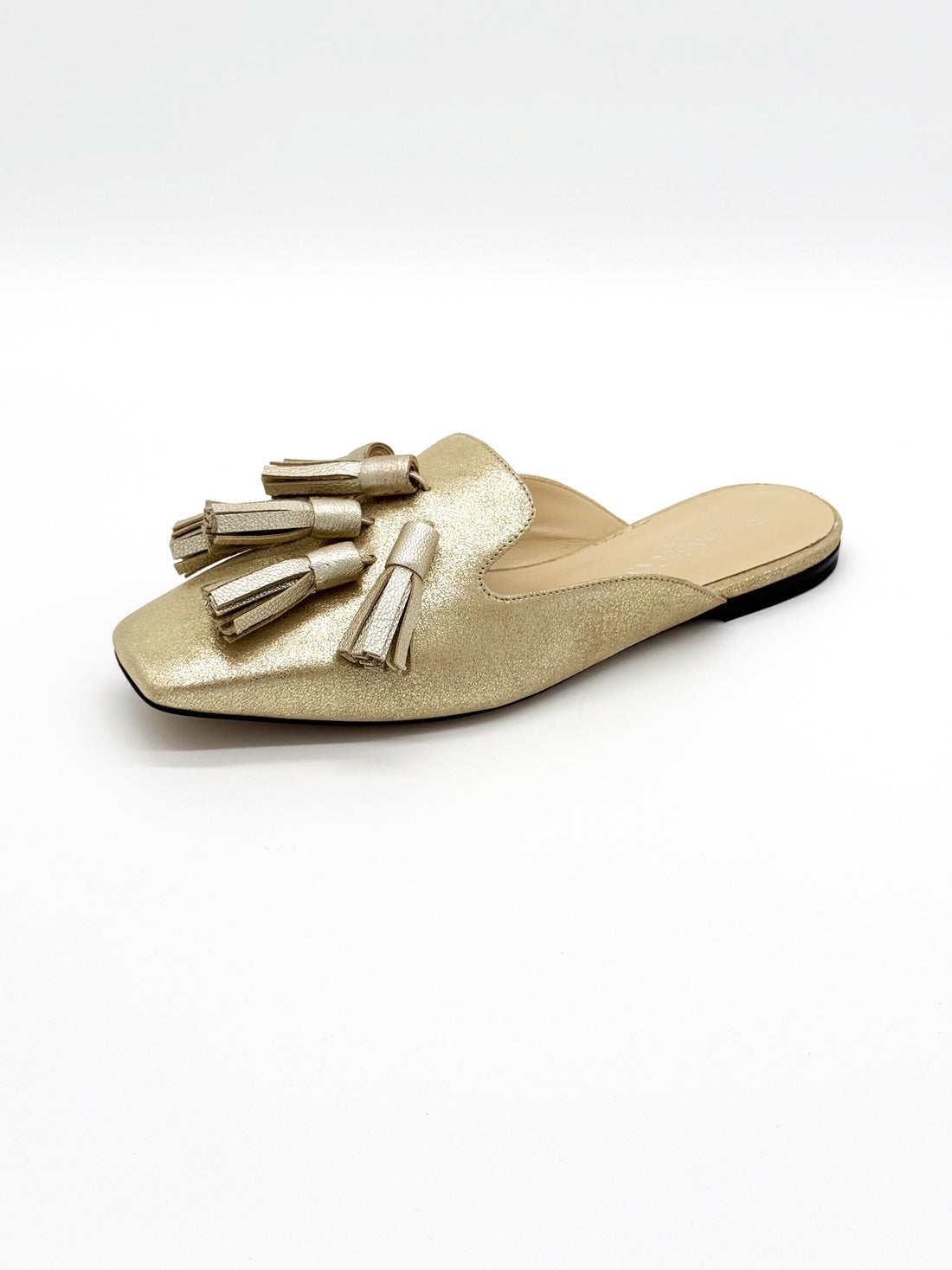 Square Toe Tassel Mule Gold - Sample Size 37