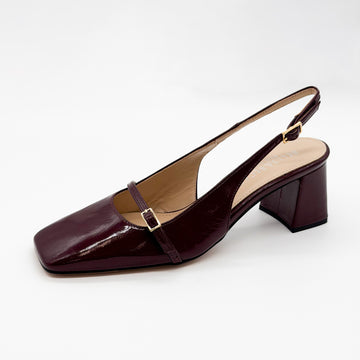 Square Toe Strap Detail Slingback Burgundy - Sample Size 37