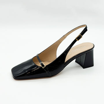 Square Toe Strap Detail Slingback Black - Sample Size 37
