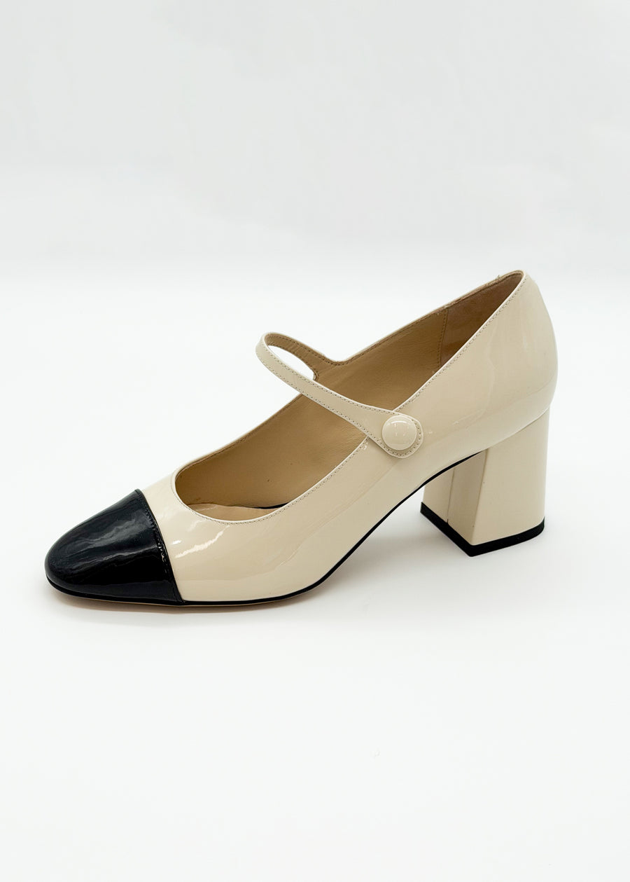 Cap Toe Mary Jane Ivory with Black - Sample Size 37