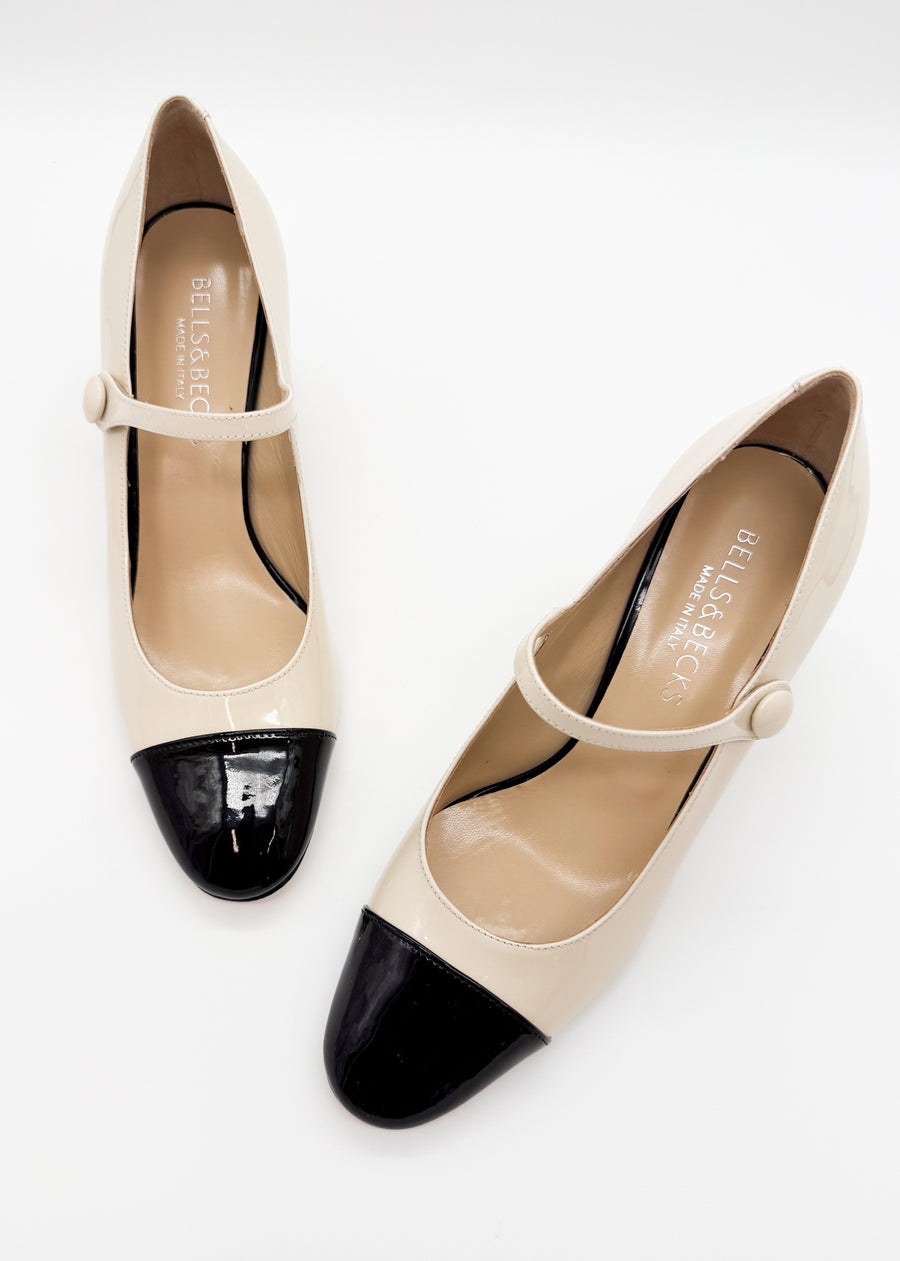 Cap Toe Mary Jane Ivory with Black - Sample Size 37