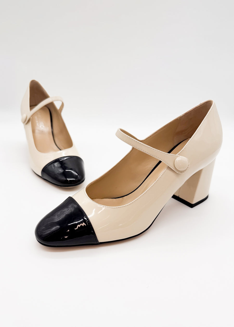Cap Toe Mary Jane Ivory with Black - Sample Size 37