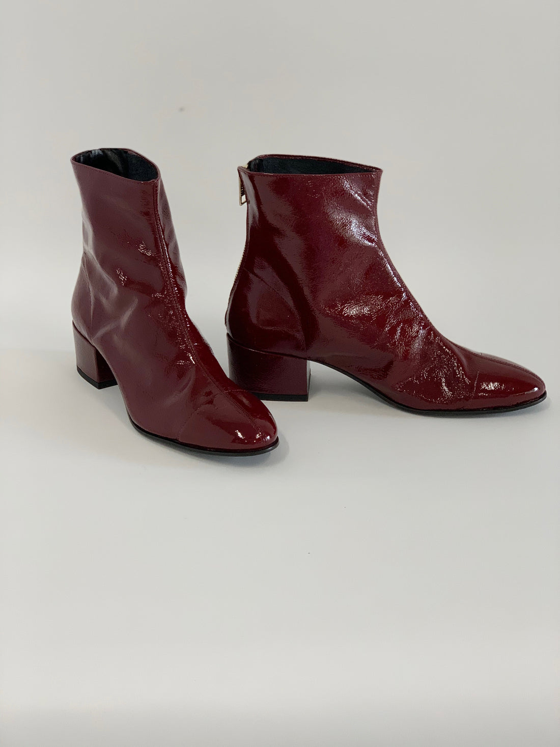 Round Toe Unlined Bootie Red Patent - Sample Size 37