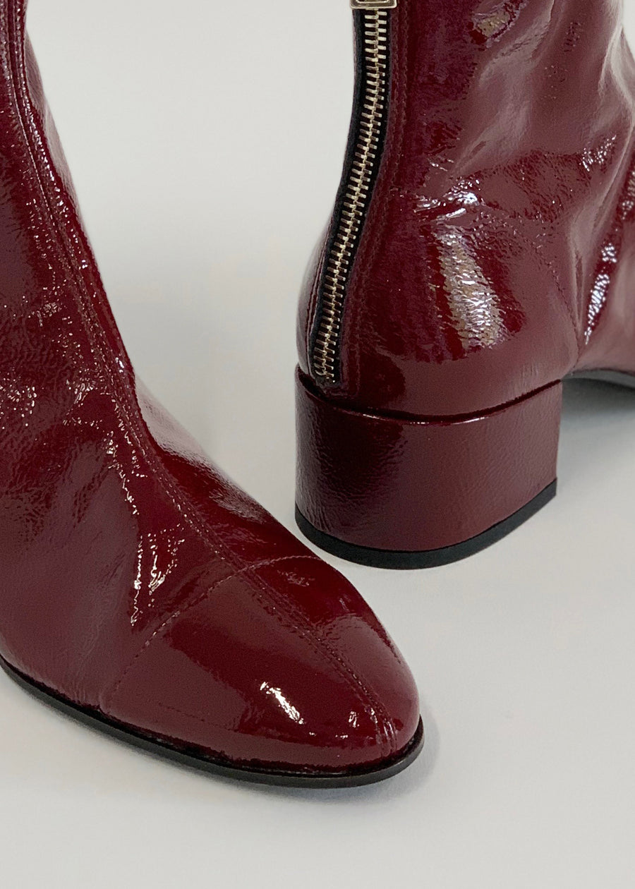 Round Toe Unlined Bootie Red Patent - Sample Size 37