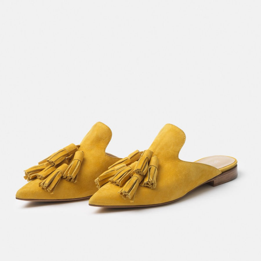 The Mirella Mustard Suede Slip-On Mule Luxury Italian Flat Shoes ...